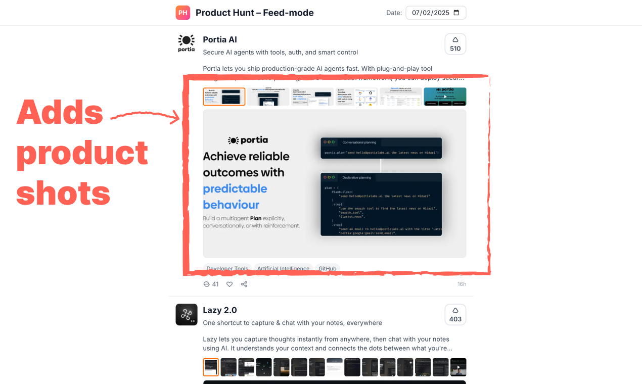 Product Hunt – Feed-mode